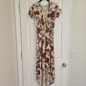 Pink floral high, low hem dress